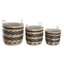 Juego de Cestas DKD Home Decor Negro Natural Fibra natural (3 Piezas) (3 Unidades)