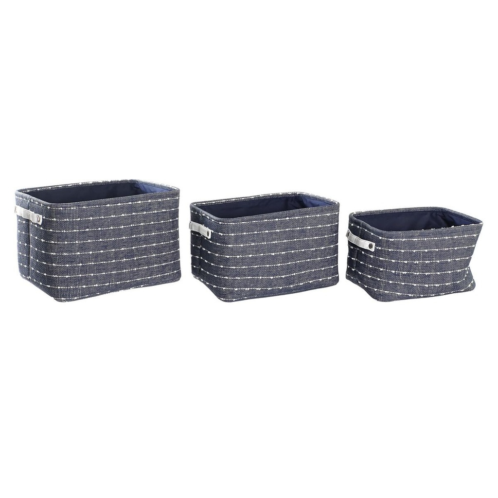 Basket set DKD Home Decor White Navy Blue 38 x 28 x 25 cm 3 Pieces (3 Units)