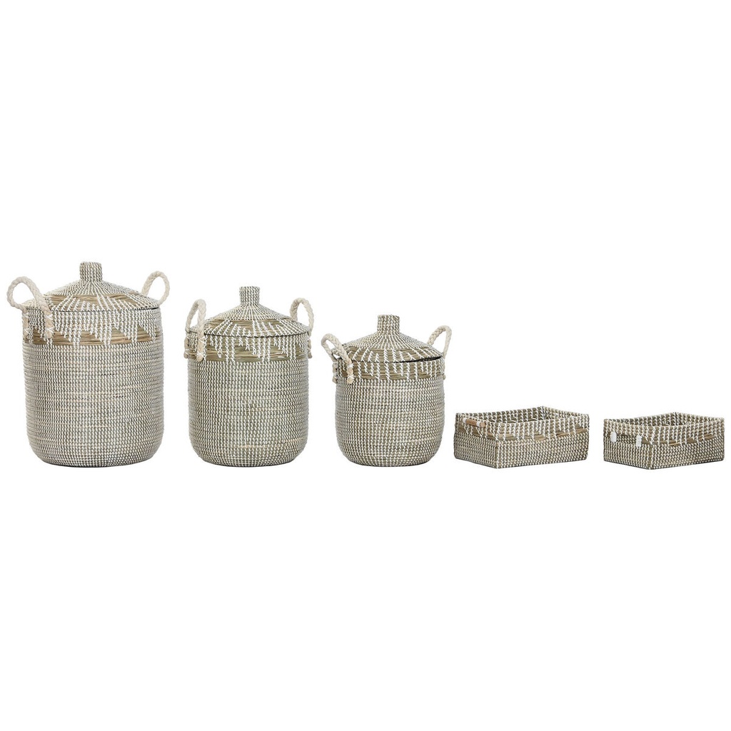 Juego de Cestas Home ESPRIT Blanco Natural Hierba marina (5 Piezas)