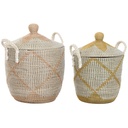 Juego de Cestas Home ESPRIT Amarillo Coral Hierba marina (2 Piezas)
