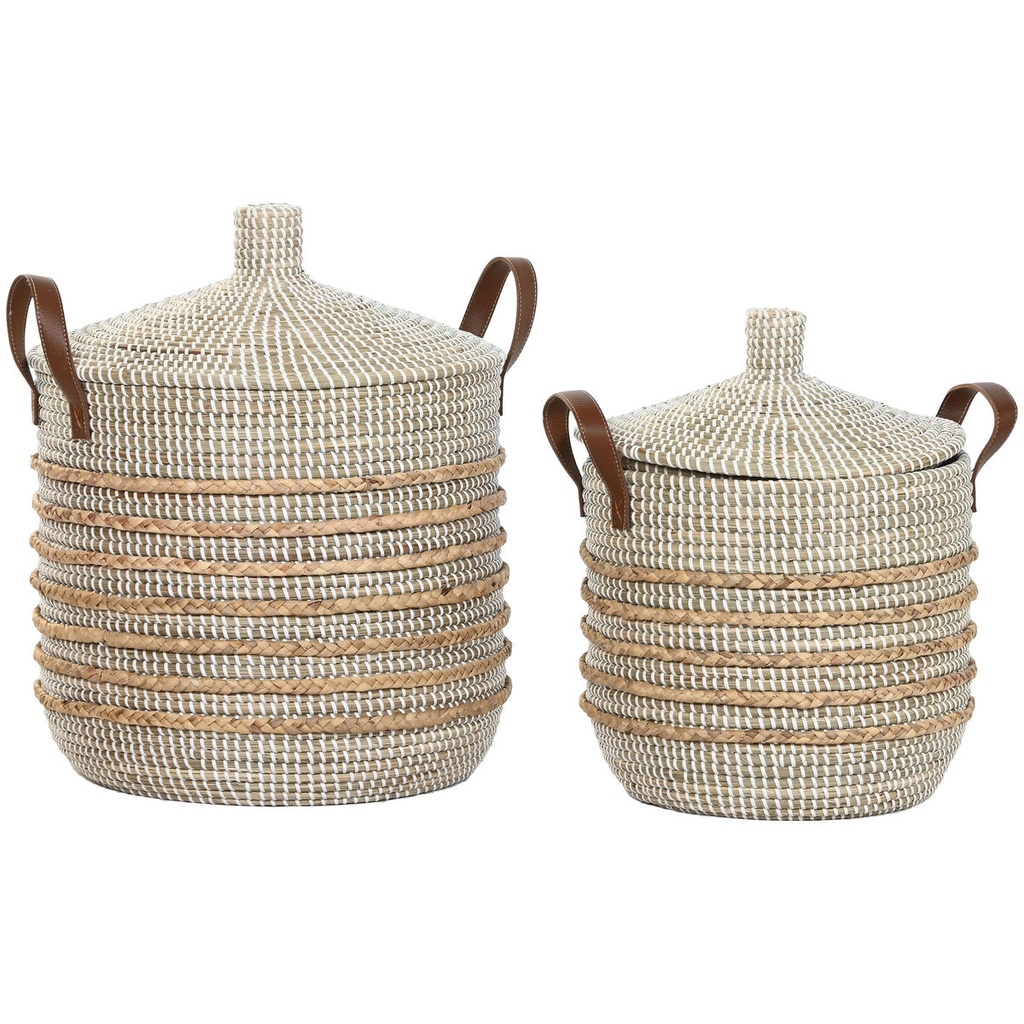 Juego de Cestas Home ESPRIT Marrón Natural Hierba marina (2 Piezas)