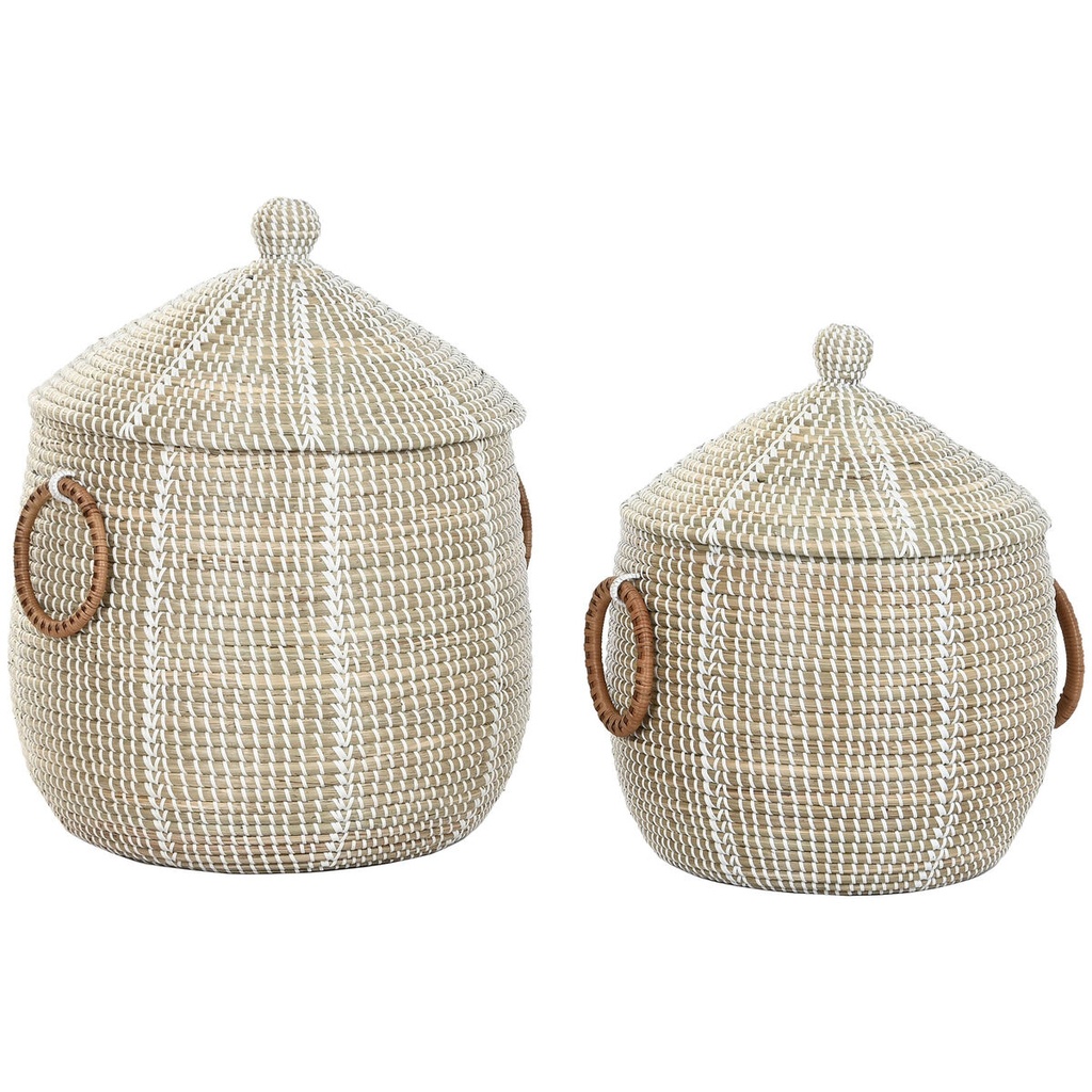 Juego de Cestas Home ESPRIT Blanco Natural Hierba marina (2 Piezas)