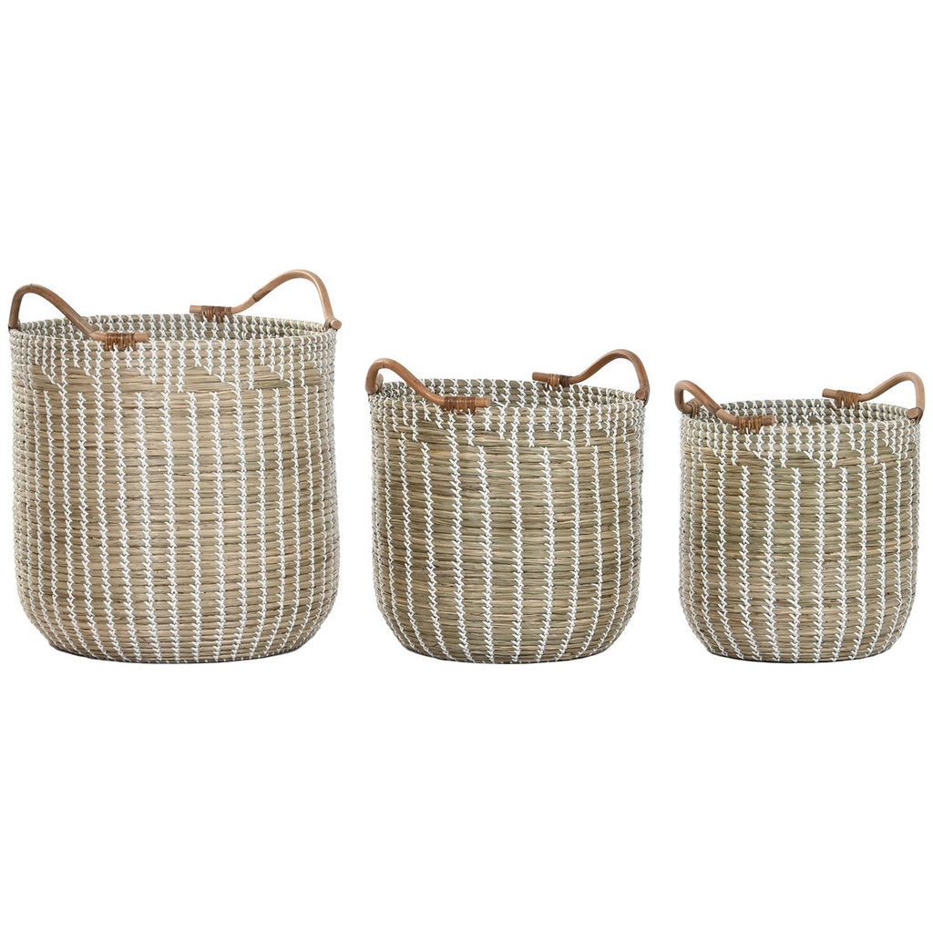 Juego de Cestas Home ESPRIT Blanco Natural Hierba marina (3 Piezas)