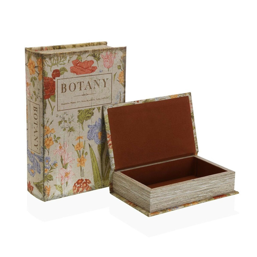 Caja Decorativa Versa Botany Libro Lienzo Madera MDF 7 x 27 x 18 cm