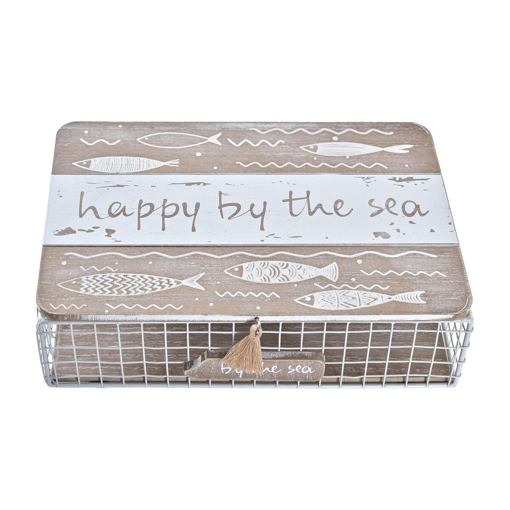 Decorative box DKD Home Decor White Brown Wood Metal Spirals Mediterranean