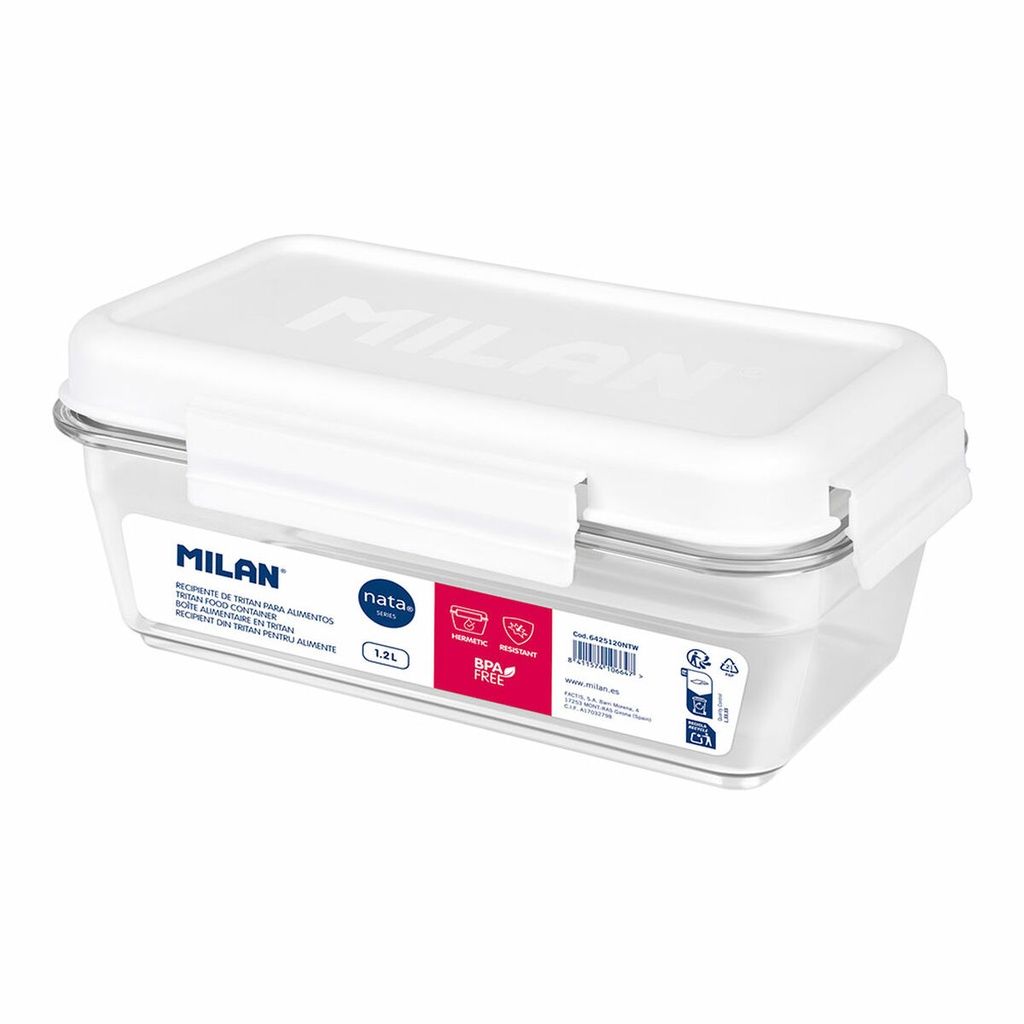 Fiambrera Hermética Milan 1,2 L Blanco Transparente Plástico Rectangular