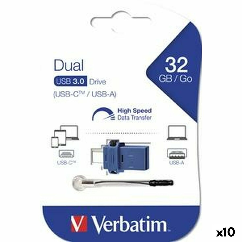 USB stick Verbatim GO SPEED DUAL Blue 32 GB (10 Units)