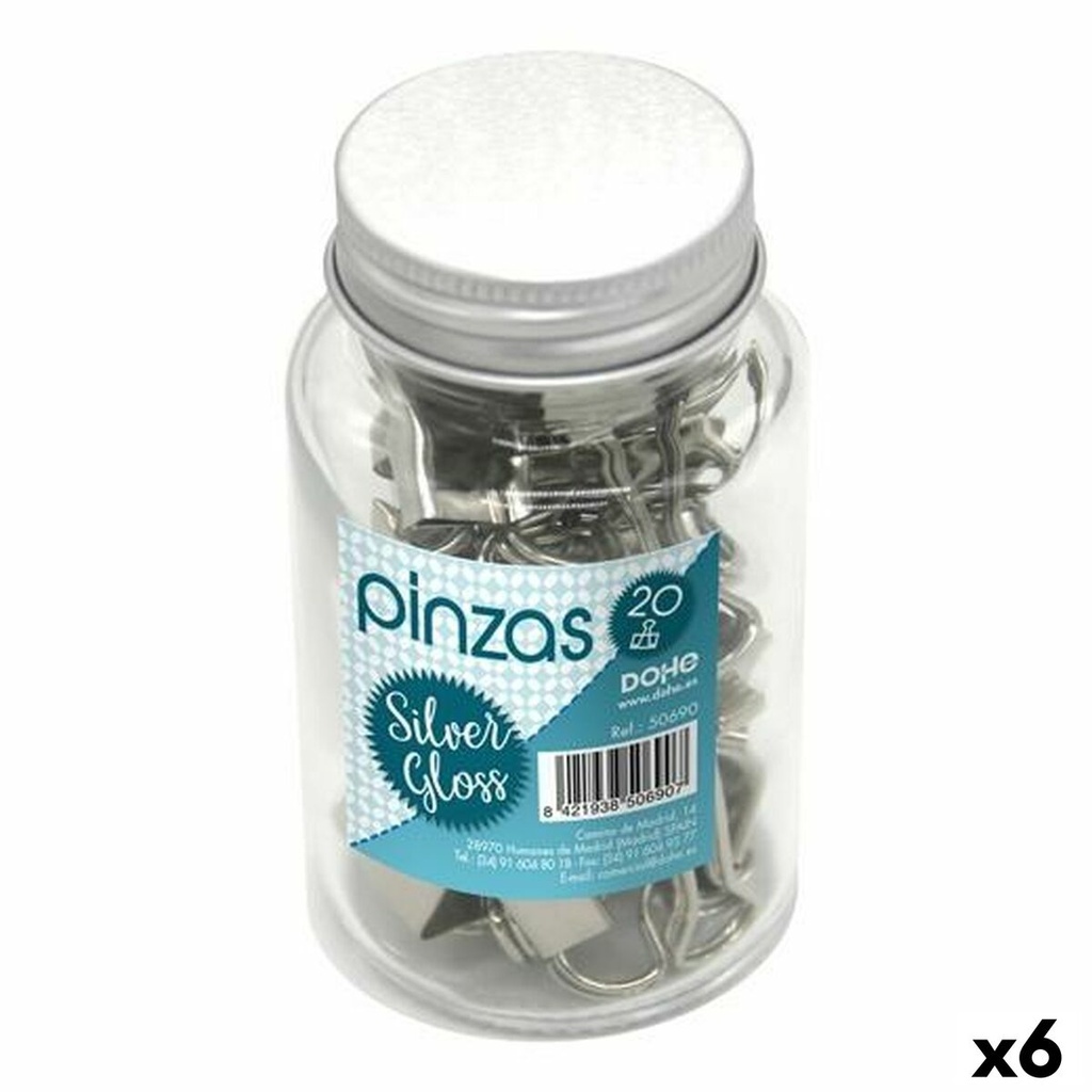 Pinzas DOHE SILVER GLOSS Plateado Metal 19 mm 20 Piezas (6 Unidades)