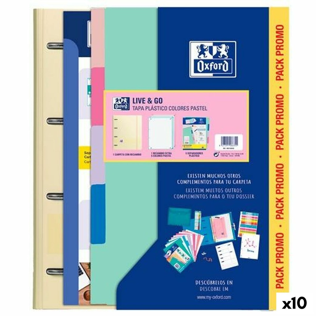 Carpeta de anillas Oxford EUROPEANBINDER LIVE & GO PASTEL Multicolor A4 (10 Unidades)