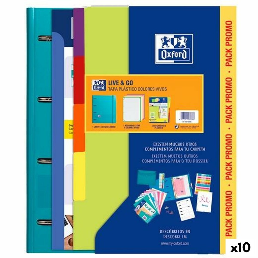 Carpeta de anillas Oxford EUROPEANBINDER LIVE & GO Multicolor A4 (10 Unidades)