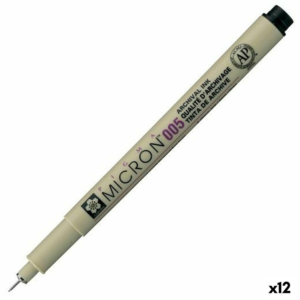 Felt-tip pens Talens Sakura PIGMA MICRON 005 Black (12 Units)