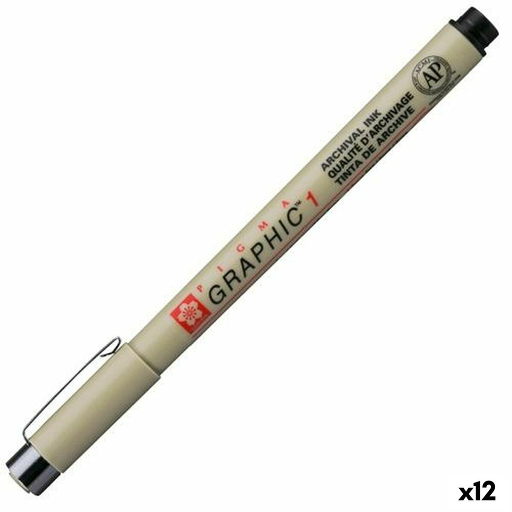 Rotuladores Talens Sakura PIGMA GRAPHIC 1 Negro (12 Unidades)