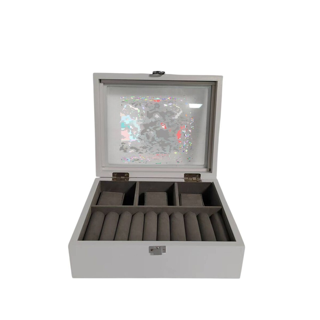Caja-Joyero Home ESPRIT Blanco Gris Madera MDF 22 X 19 X 7.5 CM