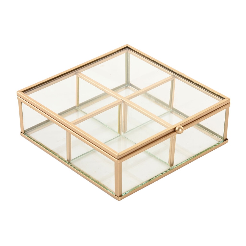 Caja-Joyero Home ESPRIT Dorado Metal Cristal 15 x 16 x 5 cm