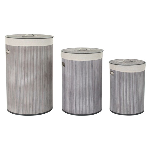 Juego de Cestos DKD Home Decor Beige Gris Bambú 38 x 38 x 60 cm 3 Piezas