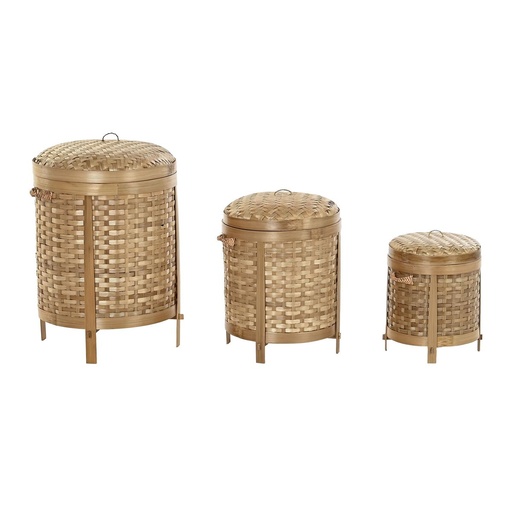 Juego de Cajas Decorativas DKD Home Decor Natural Bambú Boho (3 Piezas)