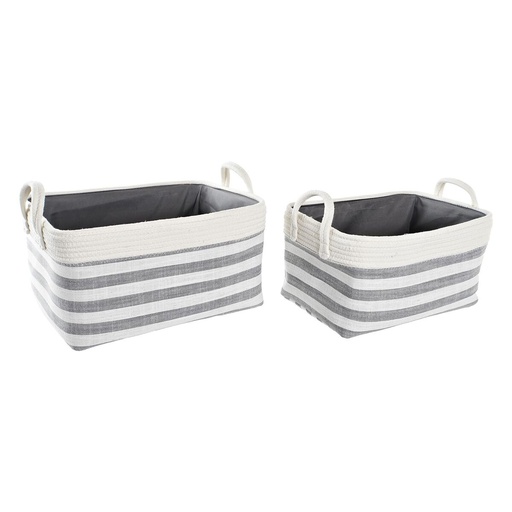 Juego de Cestas DKD Home Decor Rayas 40 x 30 x 23 cm Gris