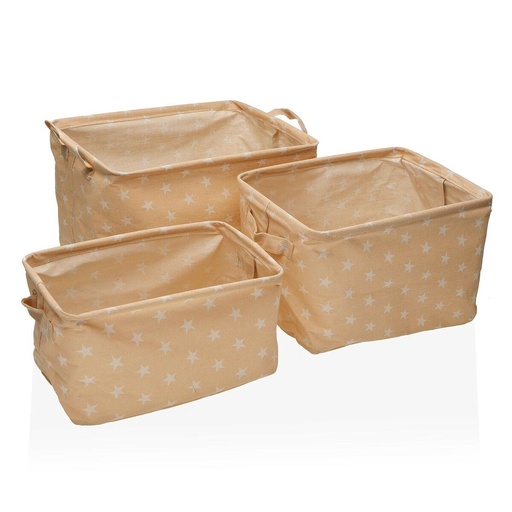 Set de Cajas Organizadoras Apilables Versa rect stars 25 x 22 x 35 cm 35 x 25 x 22 cm 32 x 21 x 19 cm 28 x 17 x 15 cm Beige