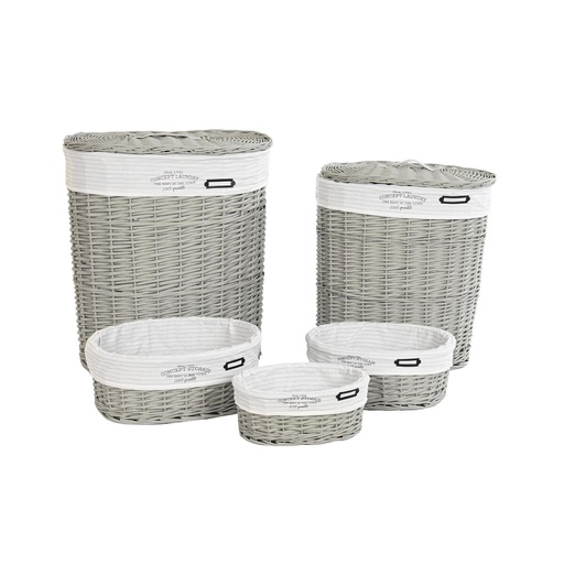 Set of Baskets DKD Home Decor White Grey wicker 51 x 37 x 56 cm 52 x 38 x 57 cm 5 Pieces