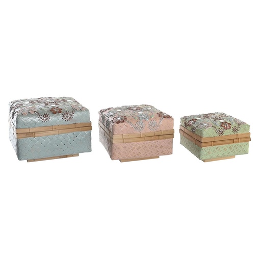 Set of decorative boxes DKD Home Decor Multicolour Bamboo Boho (3 Pieces)