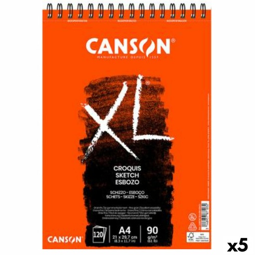 Bloc de dibujo Canson XL Esboso 20 Hojas Blanco Natural A4 5 Unidades 90 g/m²