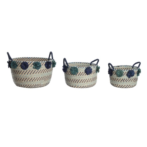 Basket set DKD Home Decor polypropylene Pompoms 46 x 44 x 34 cm