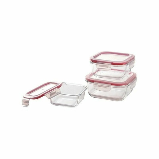 Set of lunch boxes Bergner Walking Anywhere Borosilicate Glass cuadradas Squared 320 ml 520 ml 800 Pages Red