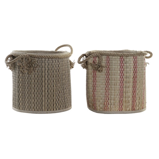 Multi-purpose basket DKD Home Decor Brown Black Red Jute Natural Fibre Boho 30 x 30 x 36 cm (2 Units)