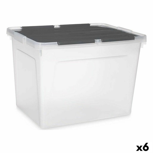 Caja de Almacenaje con Tapa Kipit 87953 Transparente Antracita Plástico 48 L (6 Unidades)
