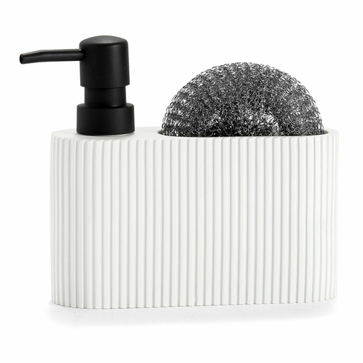 Dispensador de Jabón 2 en 1 para Fregadero Andrea House CC71086 Resina Poliresina 16 x 5 x 15 cm Estropajo Blanco