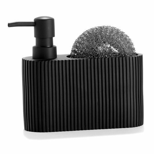 Dispensador de Jabón 2 en 1 para Fregadero Andrea House CC71087 Resina Poliresina 16,5 x 5,5 x 15 cm Estropajo Negro