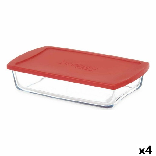Fiambrera Pasabahce Borcam Rojo Transparente Vidrio de Borosilicato 1,3 L (4 Unidades)
