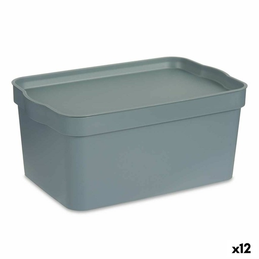 Caja de Almacenaje con Tapa Kipit TP594-2 Gris Plástico 7,5 L 21 x 14,2 x 32 cm (12 Unidades)