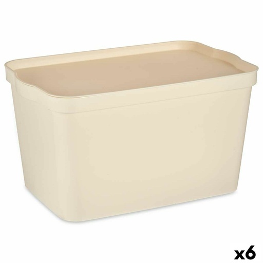 Storage Box with Lid Kipit TP596-3 Cream Plastic 24 L 29,3 x 24,5 x 45 cm (6 Units)