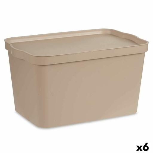 Caja de Almacenaje con Tapa Kipit TP596-3 Beige Plástico 24 L 29,3 x 24,5 x 45 cm (6 Unidades)