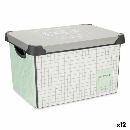 Caja de Almacenaje con Tapa Kipit Home Gris Plástico Cuadriculado 17 L 28 x 22 x 37 cm (12 Unidades)
