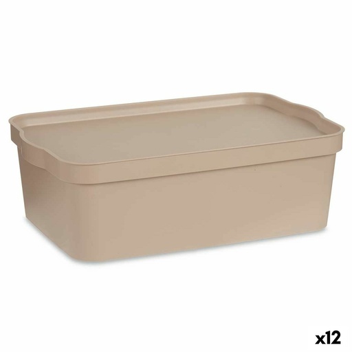 Caja de Almacenaje con Tapa Kipit TP595-3 Beige Plástico 14 L 29,5 x 14,5 x 45 cm (12 Unidades)