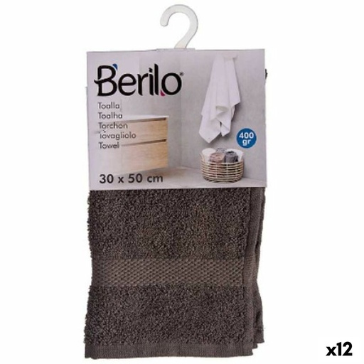 Toalla de baño Berilo 89668 Gris 80 % algodón 20 % Poliéster 30 x 50 cm (12 Unidades)