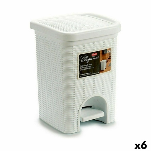 Papelera con Pedal Stefanplast Elegance Blanco Negro Plástico 6 L (6 Unidades)