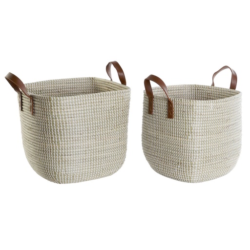 Juego de Cestas DKD Home Decor Natural Marrón claro Poliuretano Hierba marina 38 x 38 x 35 cm 2 Piezas