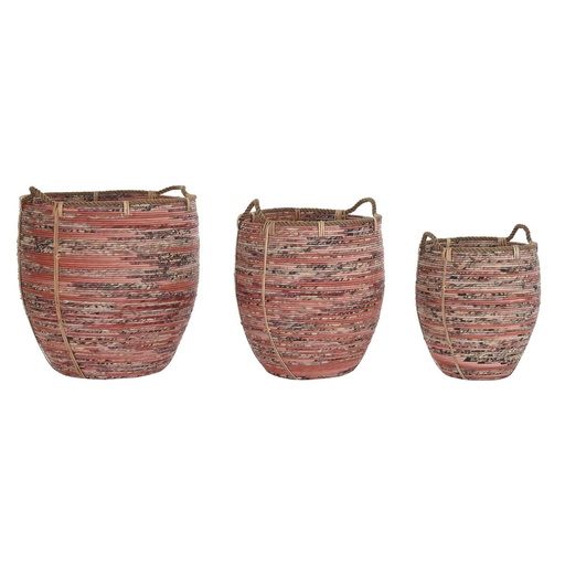 Basket set DKD Home Decor Peach Natural (3 Pieces)