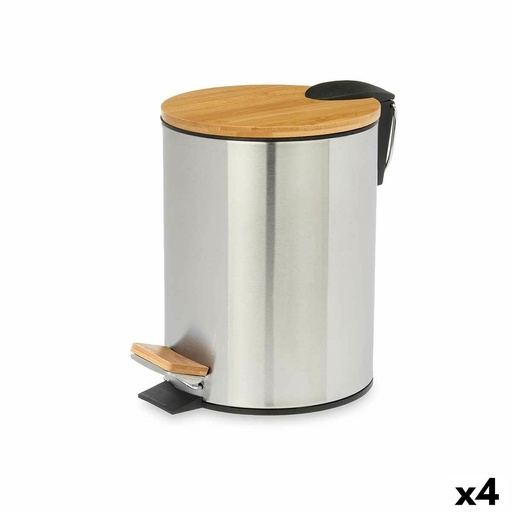 Pedal bin Berilo B0353S-5L Brown Silver Bamboo Stainless steel 5 L (4 Units)
