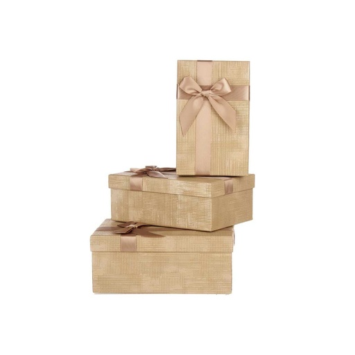 Juego de Cajas Decorativas Pincello 139 Beige Cartón Rayas Lazo 3 Piezas