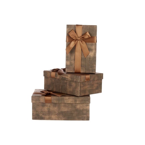Juego de Cajas Decorativas Pincello 138 Marrón Negro Cartón Rayas Lazo 3 Piezas