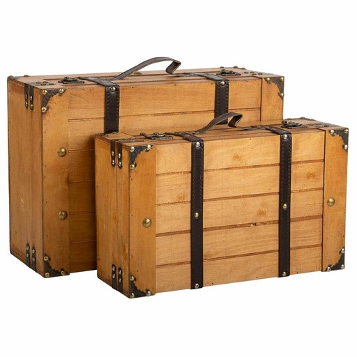 Maleta decorativa Alexandra House Living Marrón PVC Madera Metal Vintage 31 x 17 x 45 cm 40 x 24 x 13,5 cm Decorativo 2 Piezas