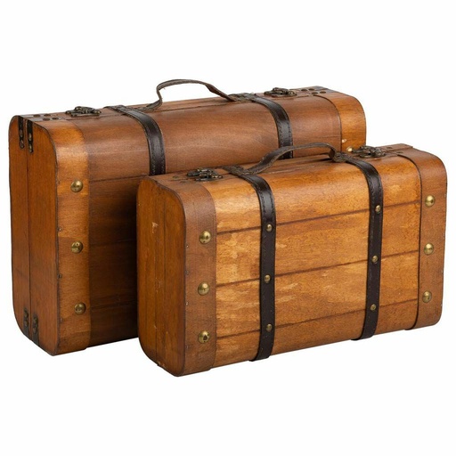 Maleta decorativa Alexandra House Living Marrón PVC Madera Metal Vintage 30 x 16 x 45 cm 38 x 24 x 13,5 cm Decorativo 2 Piezas