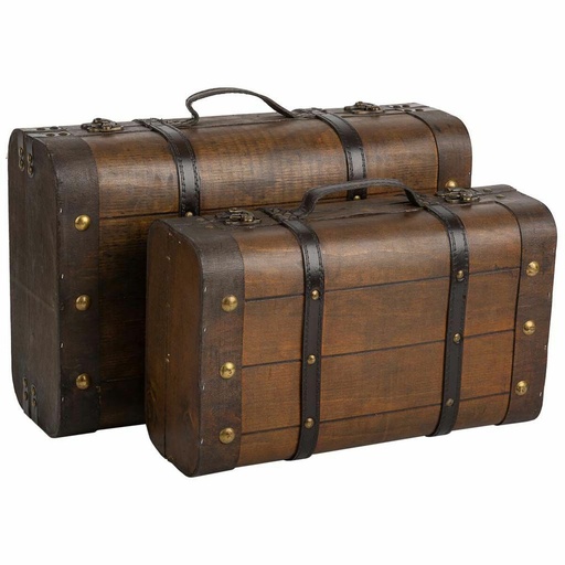 Decorative suitcase Alexandra House Living Brown PVC Wood Metal Vintage 30 x 16 x 45 cm 38 x 24 x 13,5 cm Ornamental 2 Pieces