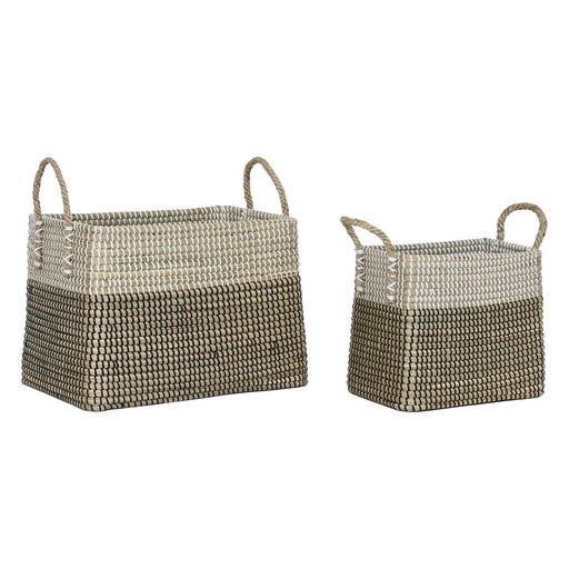 Juego de Cestas Home ESPRIT Blanco Negro Natural Hierba marina Boho 44 x 25 x 38 cm 2 Piezas