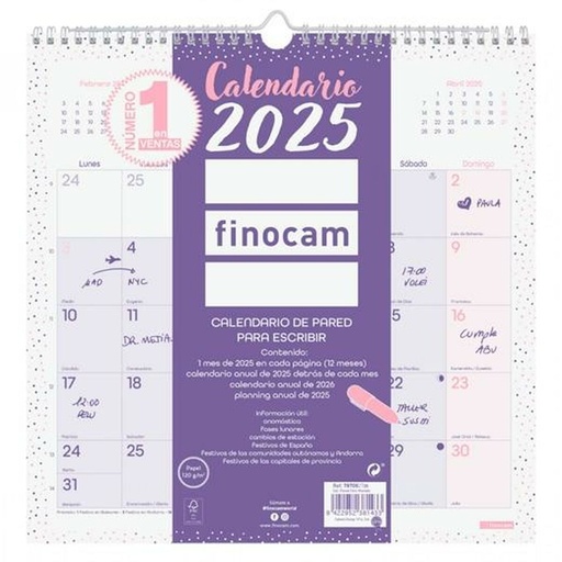 Calendario de pared Finocam CHIC Morado Papel 2025 30 x 30 cm