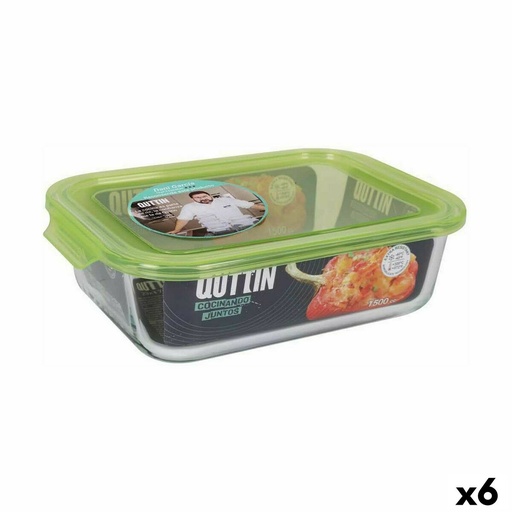 Fiambrera Rectangular con Tapa Quttin Verde Rectangular 1,5 L (6 Unidades)